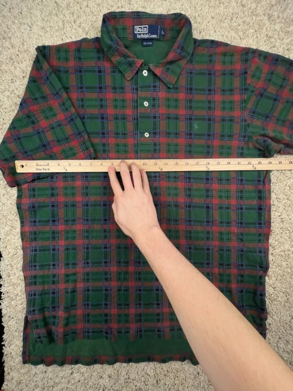 Polo Ralph Lauren Cotton Short Sleeve Polo Shirt w Pony Large Plaid Green Red